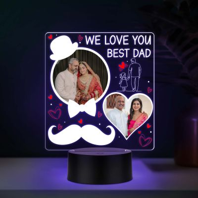 Personalized Best Dad UV Print Multicolor LED Night Lamp Fathers Day Gift Light